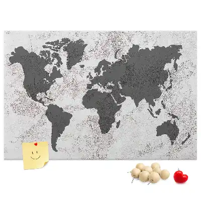 Printed Cork Board Concrete world map