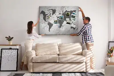 Printed Cork Board Concrete world map