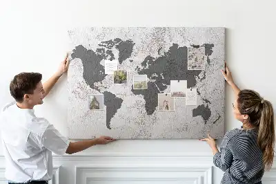 Printed Cork Board Concrete world map