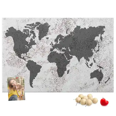 Printed Cork Board Concrete world map