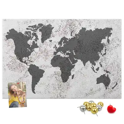 Printed Cork Board Concrete world map