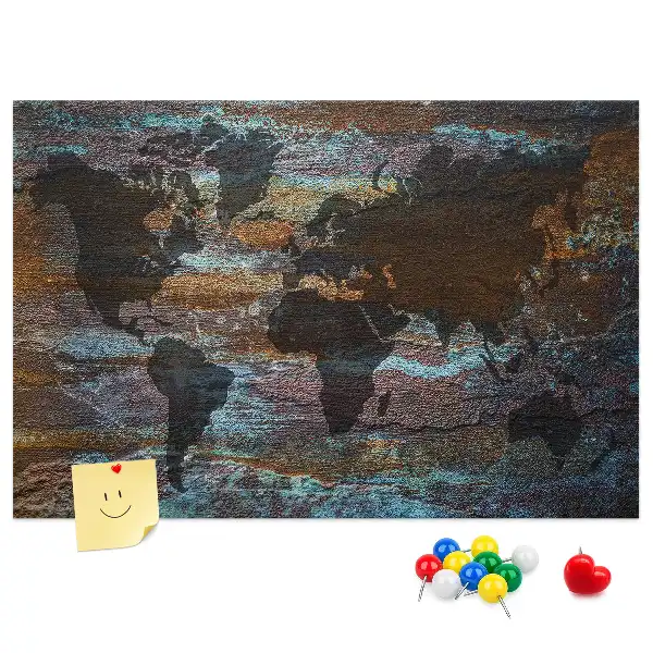 Printed Cork Memo Board Rust world map