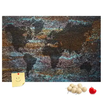 Printed Cork Memo Board Rust world map