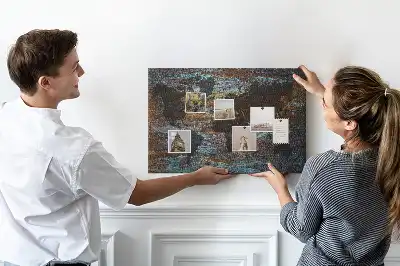 World Map Printed Cork Memo Board in Rust