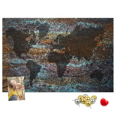 World Map Printed Cork Memo Board in Rust