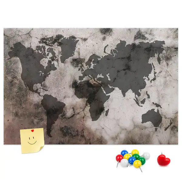 Cork Memo Board with Concrete World Map
