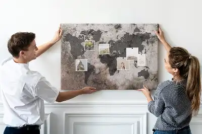 Cork Memo Board with Concrete World Map