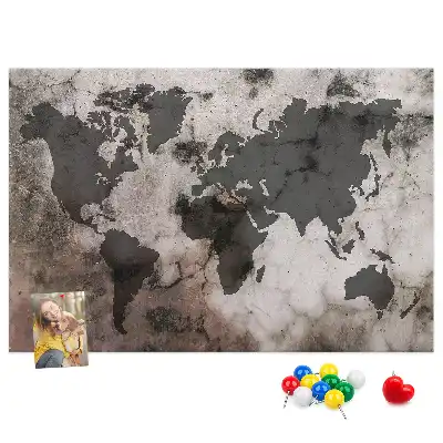 Cork Memo Board with Concrete World Map