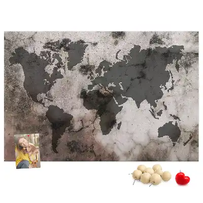 Cork Memo Board with Concrete World Map