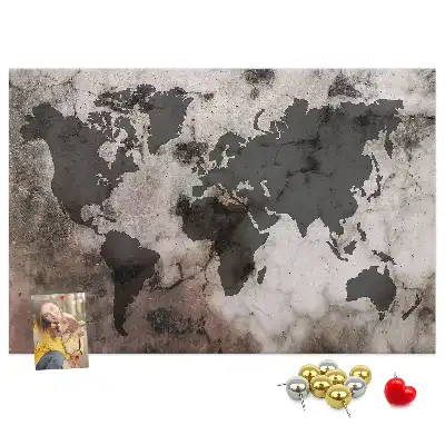Cork Memo Board with Concrete World Map