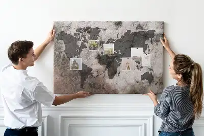 Cork Memo Board with Concrete World Map