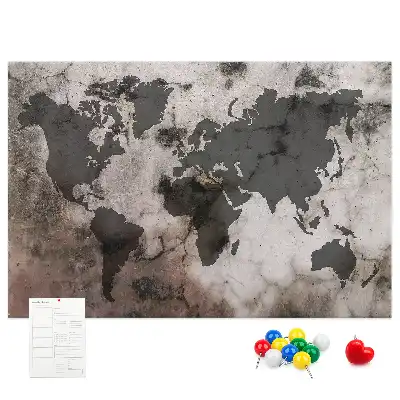 Cork Memo Board with Concrete World Map