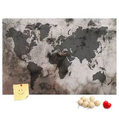 Cork Memo Board with Concrete World Map