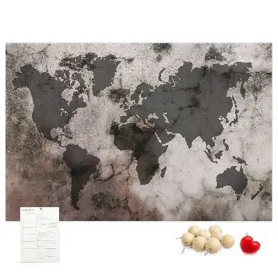 Cork Memo Board with Concrete World Map