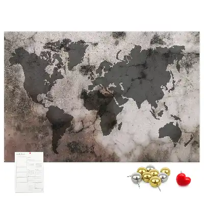 Cork Memo Board with Concrete World Map