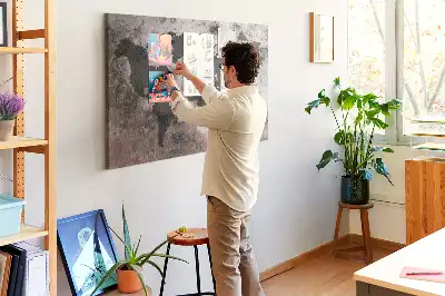 Cork Memo Board with Concrete World Map