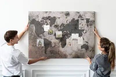 Cork Memo Board with Concrete World Map
