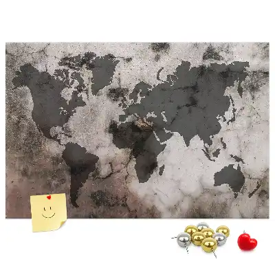 Cork Memo Board with Concrete World Map