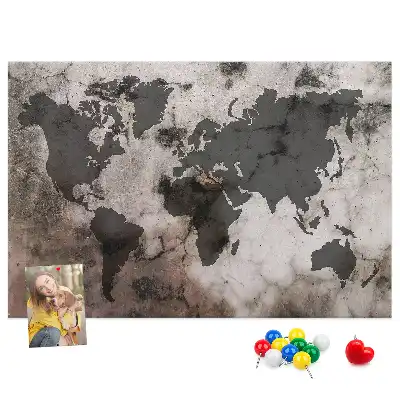 Cork Memo Board with Concrete World Map