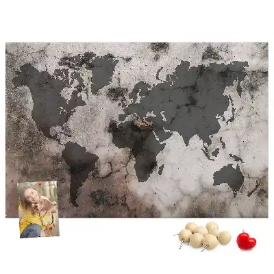 Cork Memo Board with Concrete World Map