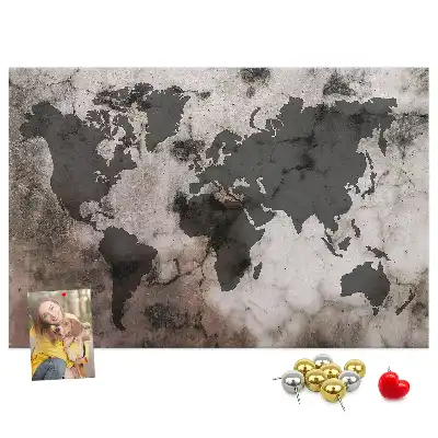 Cork Memo Board with Concrete World Map