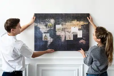 Printed Abstract World Map Cork Memo Board