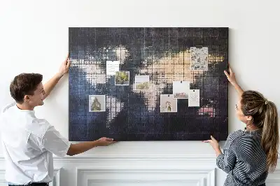 Printed Abstract World Map Cork Memo Board