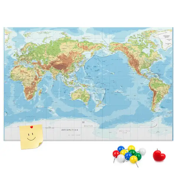 World Map Printed Cork Memo Board