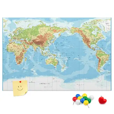 Printed Cork Memo Board Physical world map