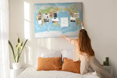 World Map Printed Cork Memo Board