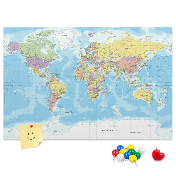 Printed Cork Memo Board Political world map