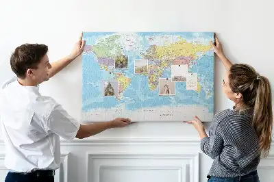 Printed Cork Memo Board Political world map