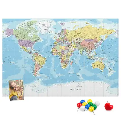 Printed Cork Memo Board Political world map