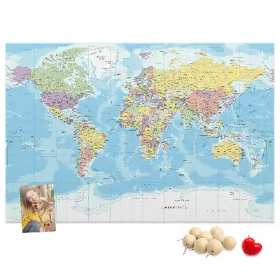 Printed Cork Memo Board Political world map