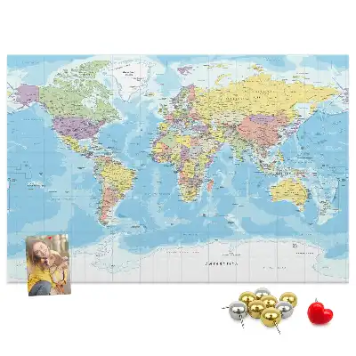 Printed Cork Memo Board Political world map