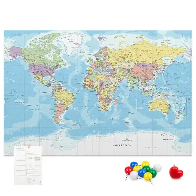Printed Cork Memo Board Political world map