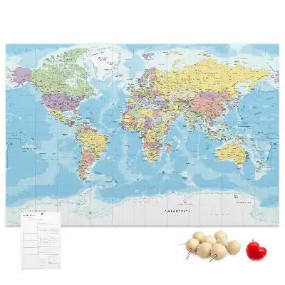 Printed Cork Memo Board Political world map