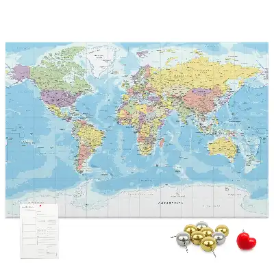 Printed Cork Memo Board Political world map