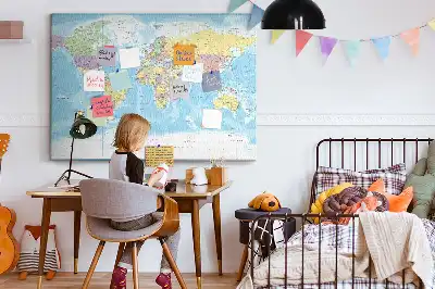 Printed Cork Memo Board Political world map