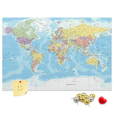 Printed Cork Memo Board Political world map