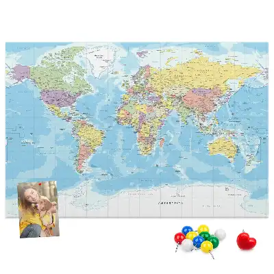 Printed Cork Memo Board Political world map