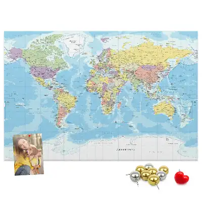 Printed Cork Memo Board Political world map
