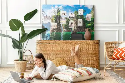Lake and trees nature printed cork memo board