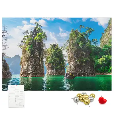 Lake and trees nature printed cork memo board