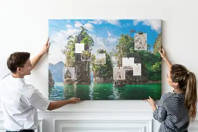 Lake and trees nature printed cork memo board