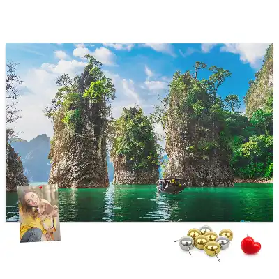 Lake and trees nature printed cork memo board