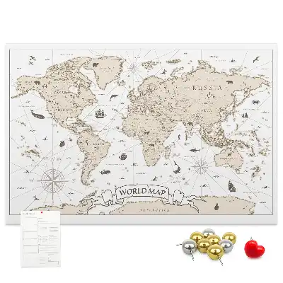 Vintage World Map Printed Cork Board