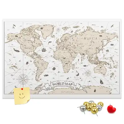 Vintage World Map Printed Cork Board