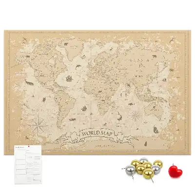 Vintage World Map Printed Cork Memo Board