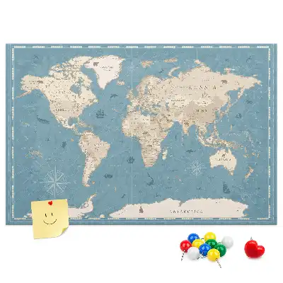 Cork memo board Vintage world map